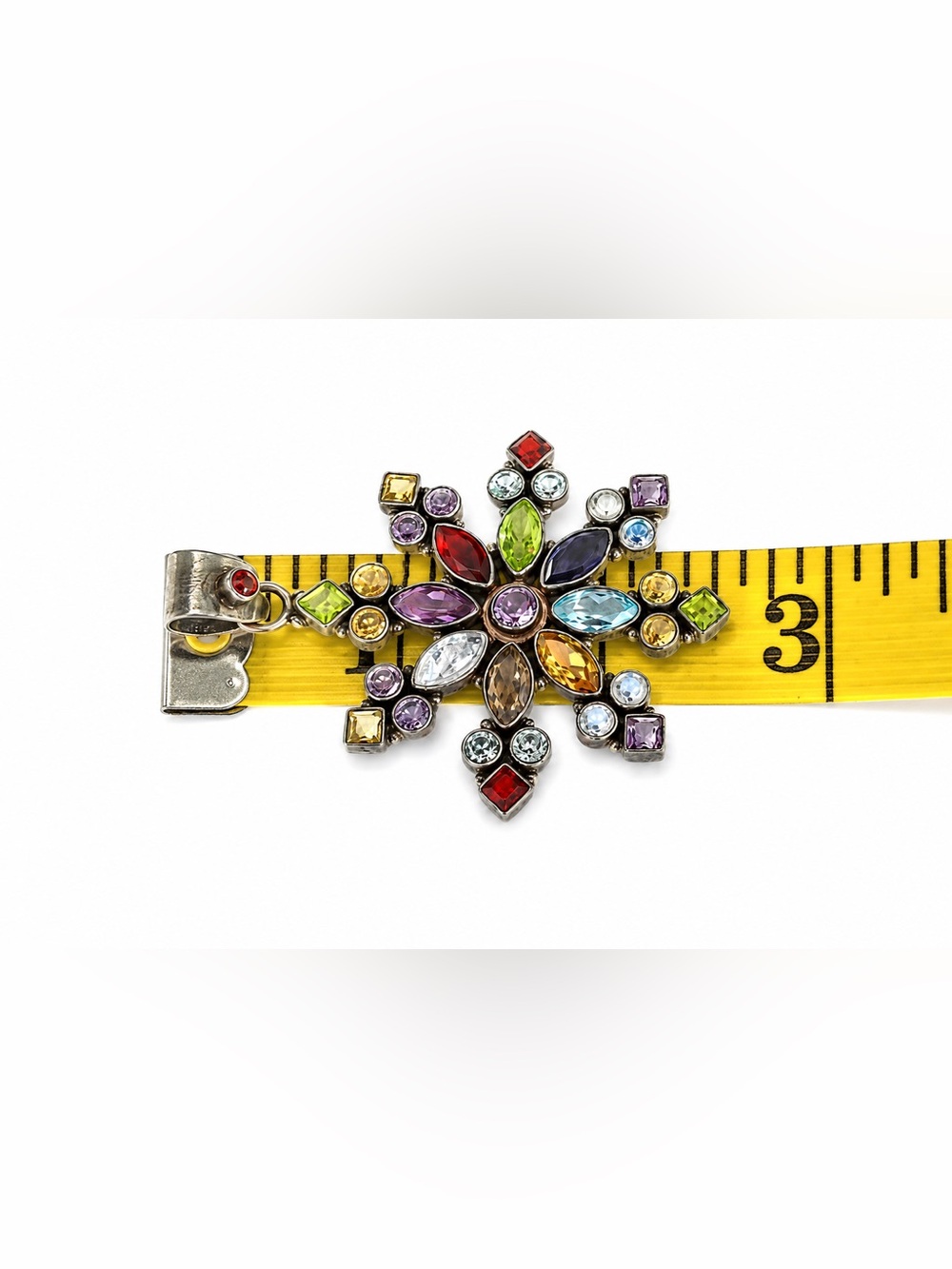 VTG NEW Art Deco Sterling Silver Multi Gemstone cluster pendant LG. Starburst - Picture 2 of 5